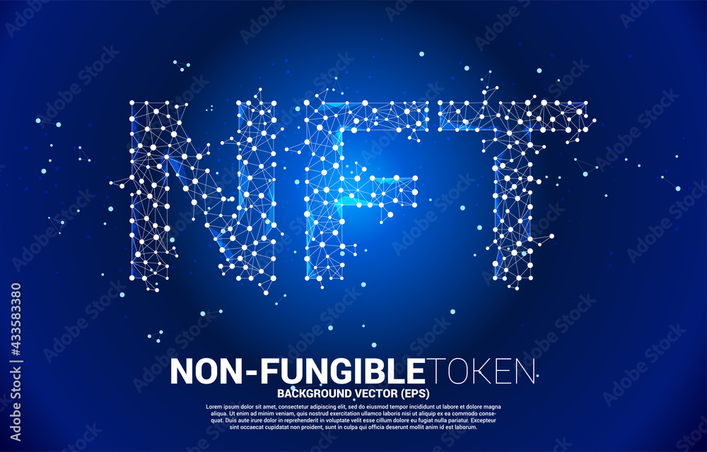 Poster vector ntf from polygon dot connect line. concept for non-fungible token market.