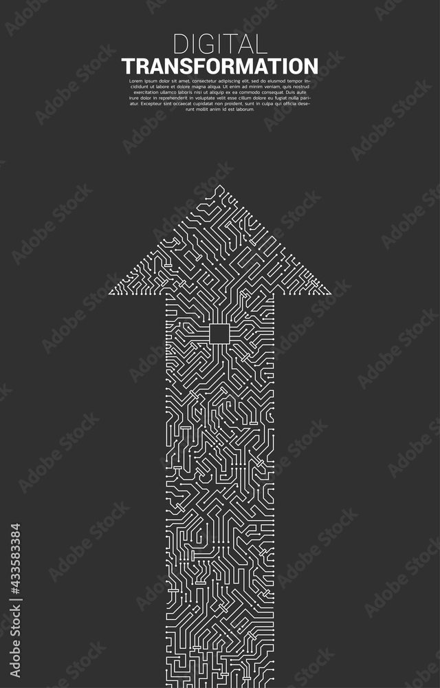Poster arrow line from dot connect line circuit. concept of digital transformation of business.