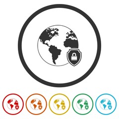 Padlock and globe ring icon color set