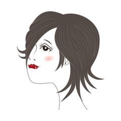 見上げる横顔の女性