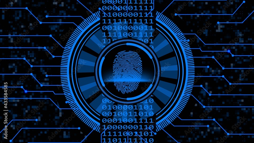 Aufkleber secure technology concept - fingerprint binary code hud connecting lines - graphic elements in blue 
