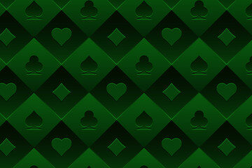 Colorful background with card suits. Picture spades, hearts, diamonds, clubs. Background for gambling, casino advertising. Vector illustration.