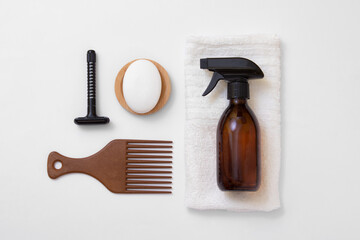 Set of zero residue, eco-friendly and environmentally friendly beauty products, razor blade, comb, sprayer