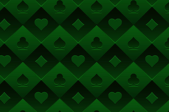 Colorful background with card suits. Picture spades, hearts, diamonds, clubs. Background for gambling, casino advertising. Vector illustration.