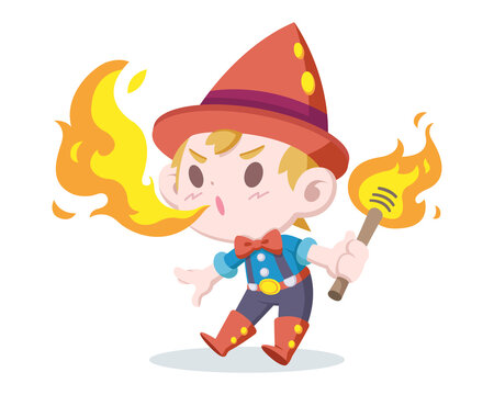Fire breather boy cartoon illustration