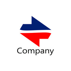 Vector image of two half arrows in red and blue color