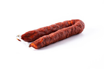 Spanish chorizo sausage isolated on white background