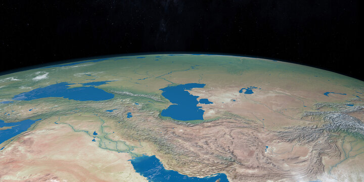 Caspian Sea In Planet Earth, Aerial View From Outer Space