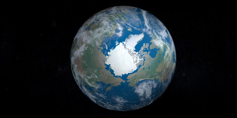 North Pole and Glacial Artic Ocean in planet Earth, view from outer space