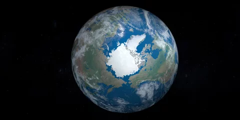 Fotobehang North Pole and Glacial Artic Ocean in planet Earth, view from outer space © Manuel Mata