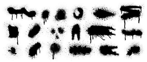 Black Spray Paint Vector. Brush stroke, Black splashes set, Black grunge with frame, Dirty artistic design elements, ink brush strokes, boxes, lines, frames for text.