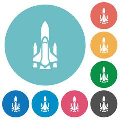 Space shuttle with launchers flat round icons