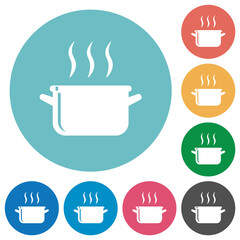 Steaming glossy pot flat round icons