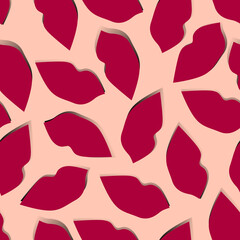 Simple seamless pattern with lip-shaped elements. Collage effect. Design for textiles and wallpaper.