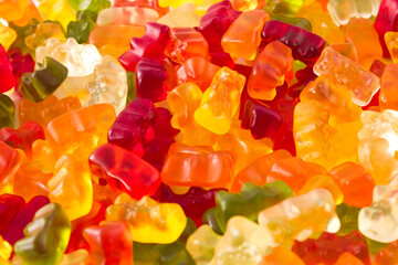 Colourful gummy bears full frame close up