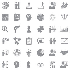 Strategy Icons. Gray Flat Design. Vector Illustration.