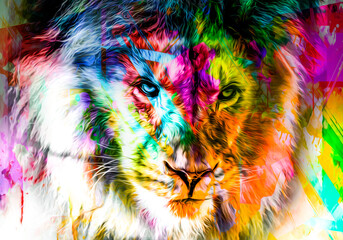 lion head with creative colorful abstract elements on light background © reznik_val