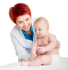 Doctor with cute baby isolated on a white background
