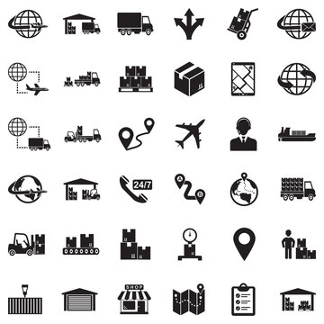 Supply Chain Icons. Black Flat Design. Vector Illustration.