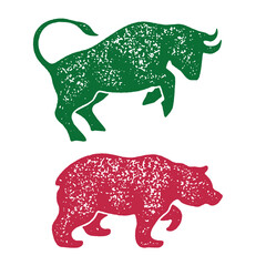 Grunge stamps with bull and bear silhouettes