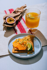 Crepes Or Thin Pancakes With Delicious passion fruit and lime.