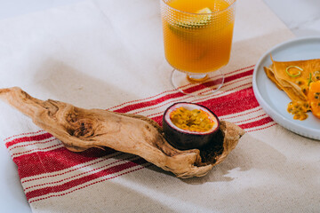 Crepes Or Thin Pancakes With Delicious passion fruit and lime.