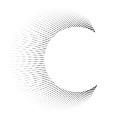 Halftone dots in Semi Circle Form .  Vector Illustration .Technology round. Moon Logo . Design element . Abstract Geometric shape . letter c .