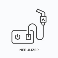 Nebulizer flat line icon. Vector outline illustration of breathing machine. Black thin linear pictogram for respiratory equipment