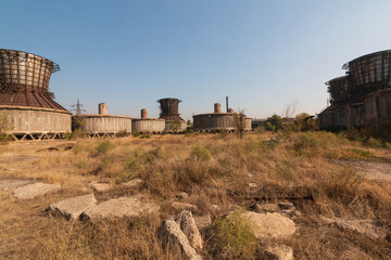 territory of an abandoned power plant in yerevan - obrazy, fototapety, plakaty