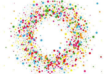 Multicolored Confetti Colorful Illustration. Dot Explosion Texture. Orange Design Circle. Yellow Vector Round Background.
