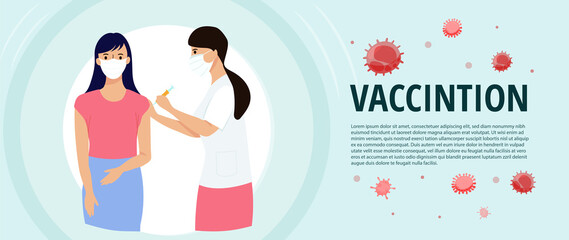 People and family vaccination concept for immunity health. Time to vaccinate banner. Patients are waiting in line. process of immunization against covid-19. Healthcare, coronavirus, flu or influenza.
