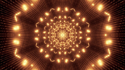 3D rendering of futuristic kaleidoscopic patterns in neon gold and brown vibrant colors © Tunnelmotions/Wirestock