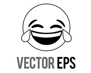 Obraz premium vector black outline laughing, smiling face flat icon with blue crying tears