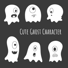 Collection of simple cute flat ghosts. Halloween scary ghostly monsters. Cute cartoon spooky character.
