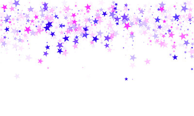 Flying stars confetti holiday vector in pink violet purple on white. Abstract starburst modern confetti. Cute cartoon stars holiday vector. Fireworks sparkles festival symbols.
