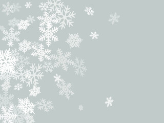 Fototapeta na wymiar Winter snowflakes border card vector background. Macro snowflakes flying border illustration, card or banner with flakes confetti scatter frame, snow elements. Cold season winter symbols.