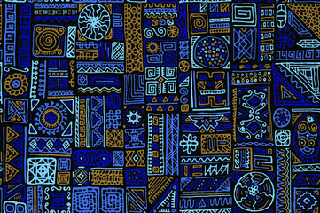 Ethnic african vector seamless pattern. Cloth textile print design. African or brazilian ethnic tribal hand drawn swatch. Creative doodle patchwork. Summer dress print ornament.