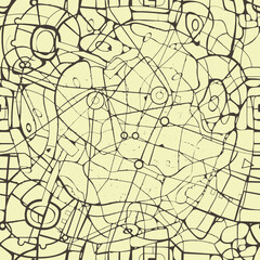Obraz premium Abstract seamless pattern, similar to roads map or streets plan of a large city. Vector background with chaotic lines on a beige backdrop. Suitable for wallpaper, wrapping paper, fabric in retro style