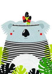 Poster. cartoon koala. white background. Cartoon character. Beautiful koala