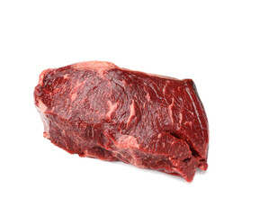 raw piece of beef steak on a white background, classic sirloin barbecue