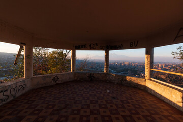 abandoned building with mountain views