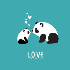 illustration with panda: a mother and child. And the inscription 