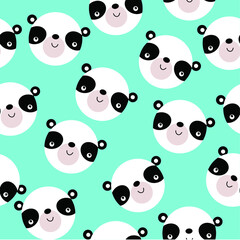 Vector blue background with cute pandas. Cartoon pandas.