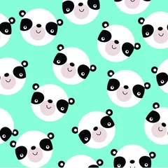 Fotobehang Vector blue background with cute pandas. Cartoon pandas. © olga