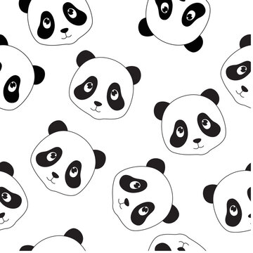 White background with cute pandas. Cartoon pandas.black and white pattern.