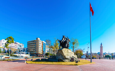 Naklejka premium Cumhuriyet Square view in Antalya. Antalya is populer tourist destination in Turkey.