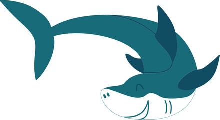 Vector illustration of cute smilling blue baby shark