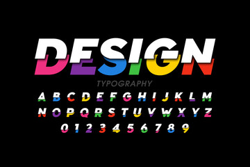 Modern style font, bright colorful typography design, alphabet letters and numbers, vector illustration - obrazy, fototapety, plakaty