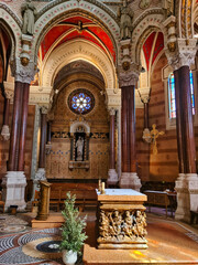 Splendid interior of the basilica of Ars-sur-Formans, center of France. Catholic church, village of the holy priest of Ars.