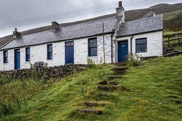 An old Miners Cottage at Wanlockhead in the Leadhills of Scotland. A former mining village which is also the highest in Scotland